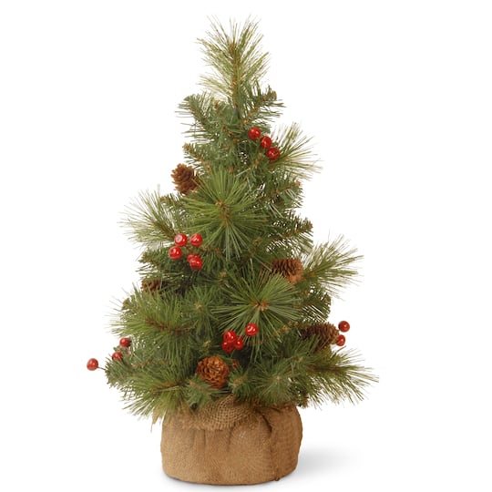 18" Unlit Everyday Collection Miniature Pinecone, Berry Artificial Christmas Tree in Burlap Base By National Tree Company , 10" x 10" x 18" ,